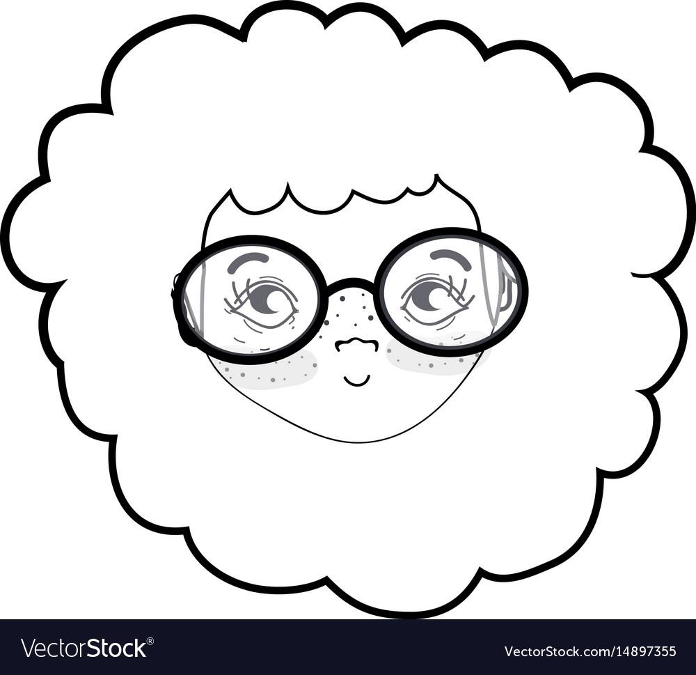 Line pretty girl face with haistyle and glasses Vector Image