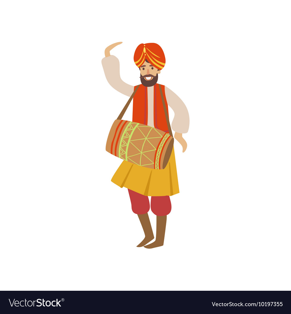 Man in indian national outfit playing drum Vector Image