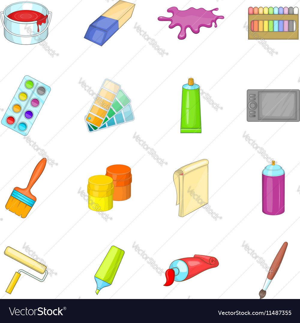 Painter tools icons set cartoon style Royalty Free Vector