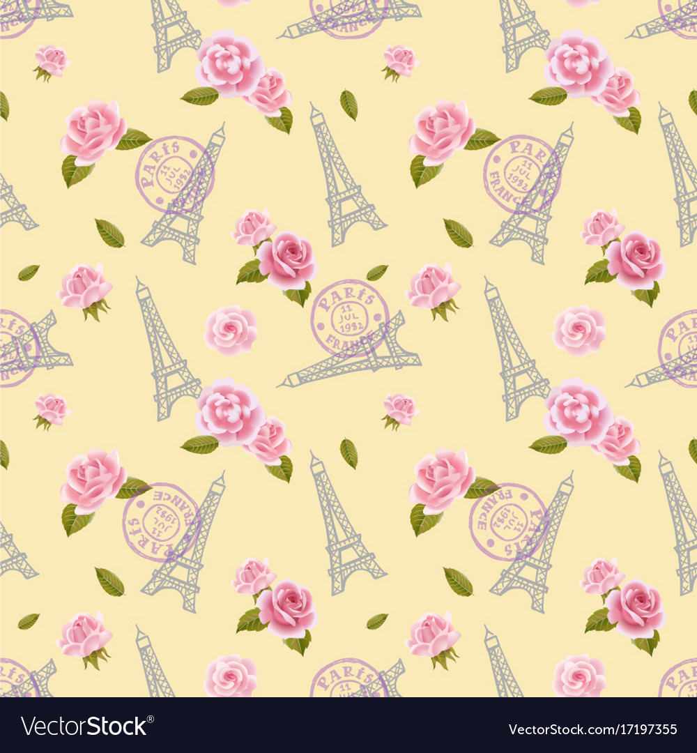 Seamless pattern with eiffel tower and roses on Vector Image