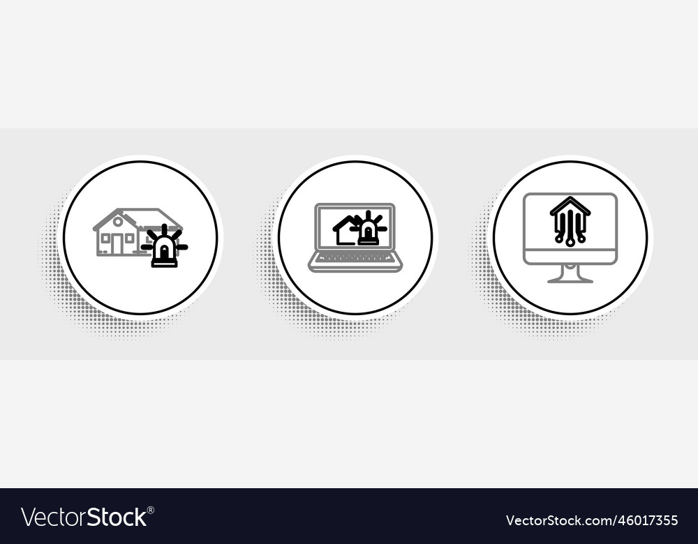 Set line computer monitor with smart home vector image Set line computer monitor with smart home