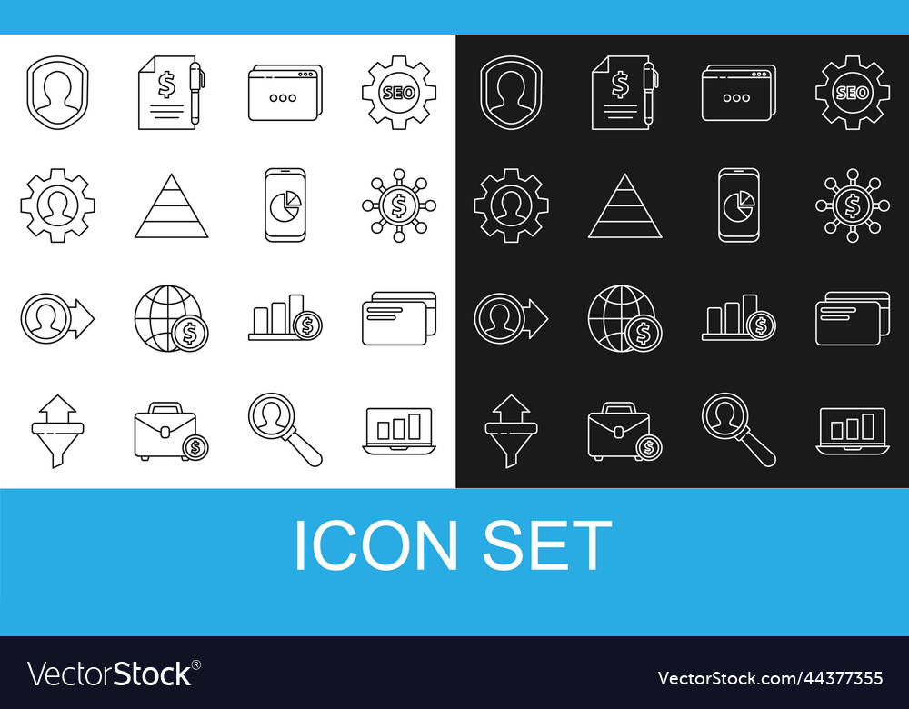Set line laptop with graph chart credit card vector image Set line laptop with graph chart credit card