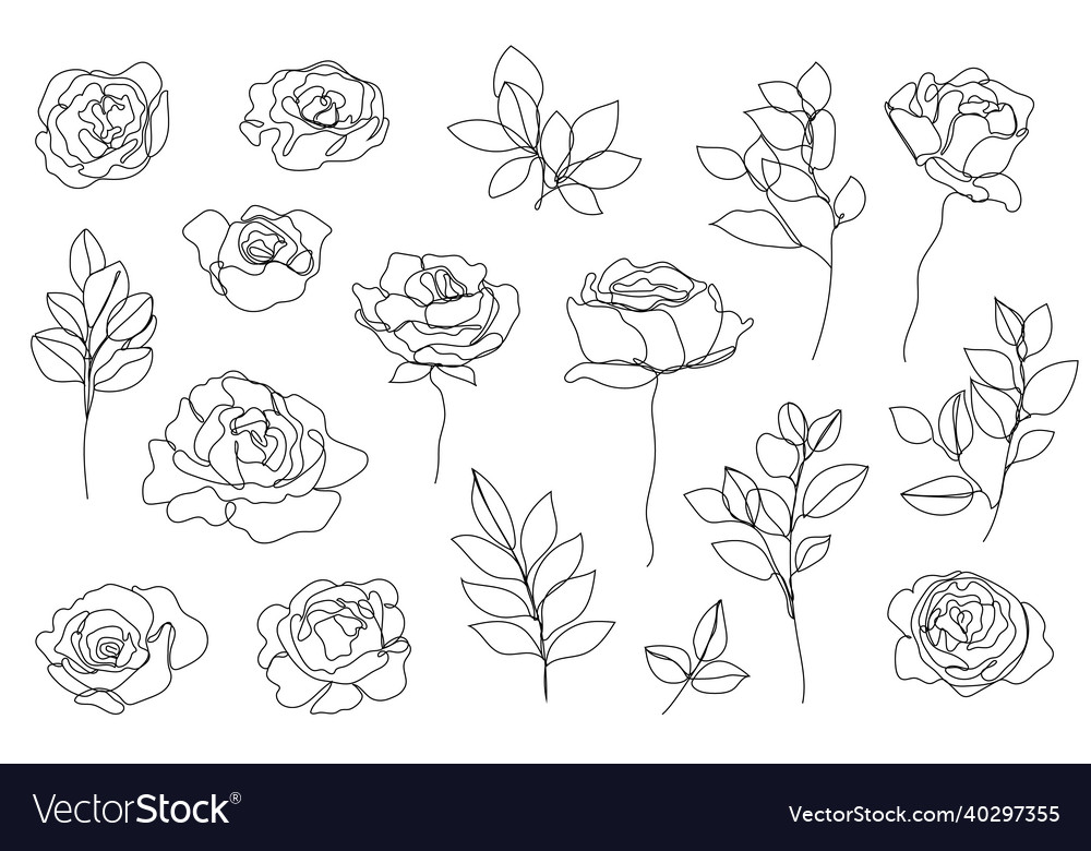 Set of hand drawn single continuous line Vector Image