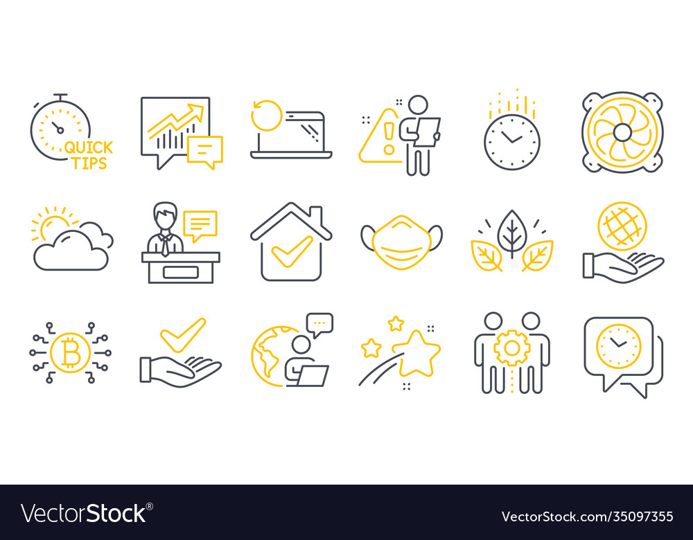 Set science icons such as sunny weather clock