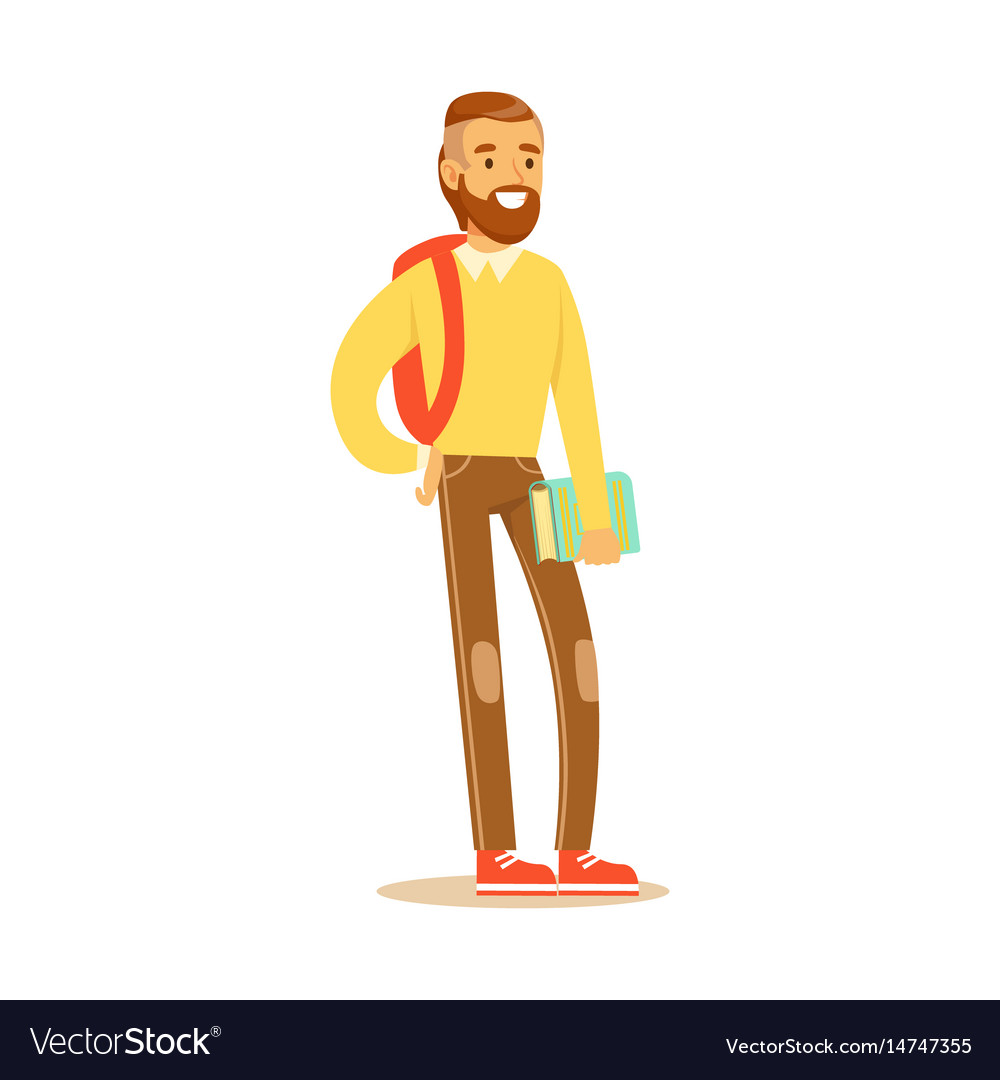 Young bearded man in casual clothes with backpack