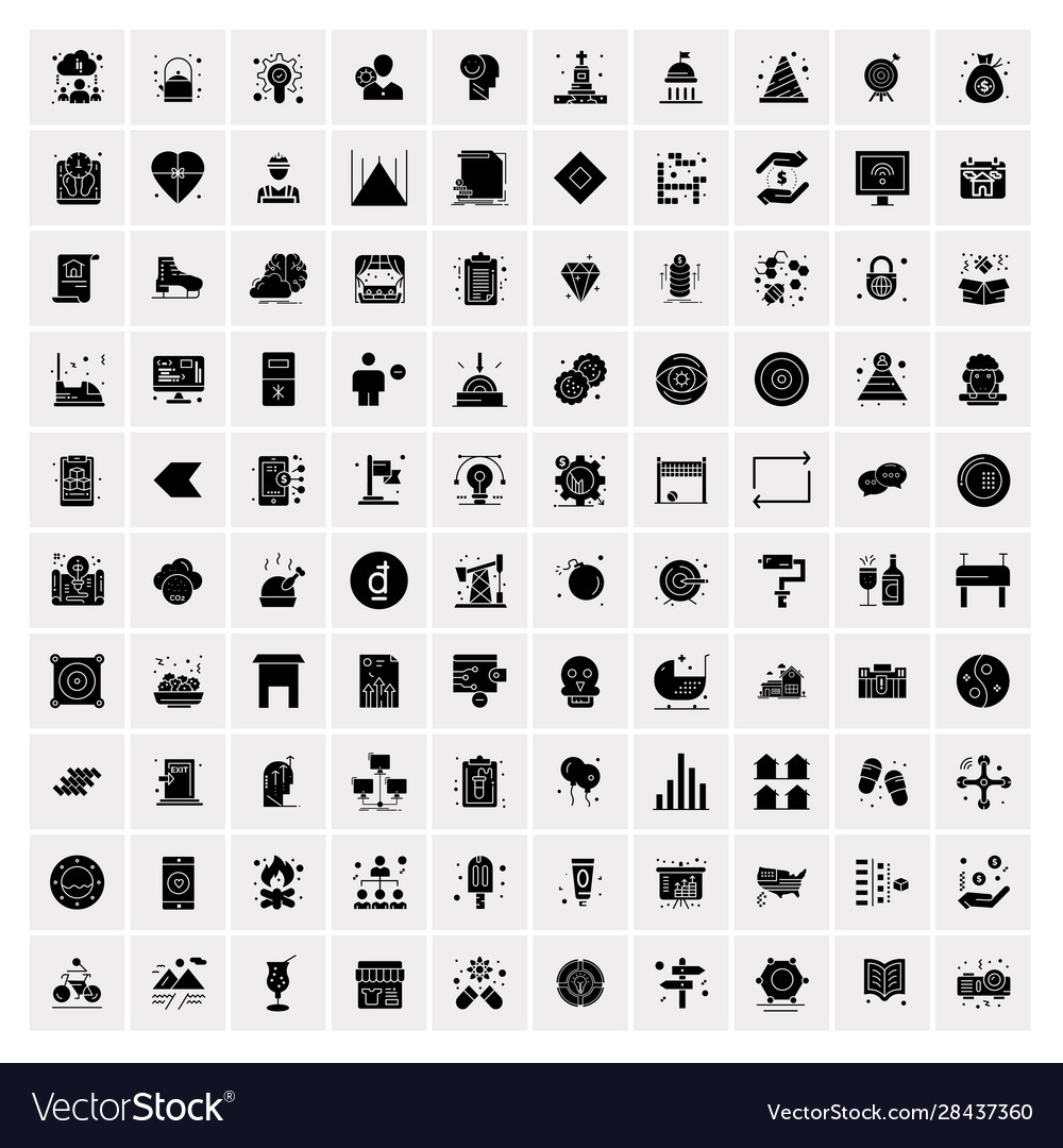 100 solid business icons for web and print Vector Image 100 solid business icons for web and print