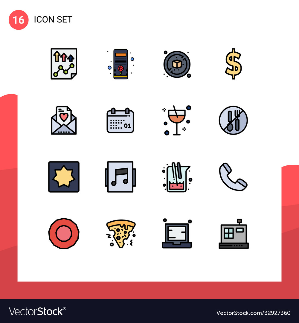 16 universal flat color filled lines set for web