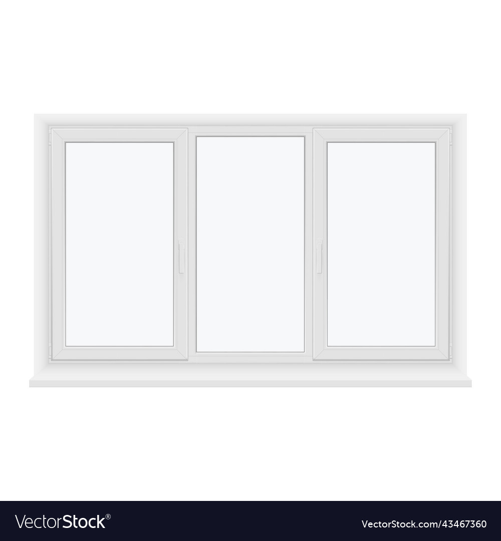 Closed plastic triple window white frame realistic