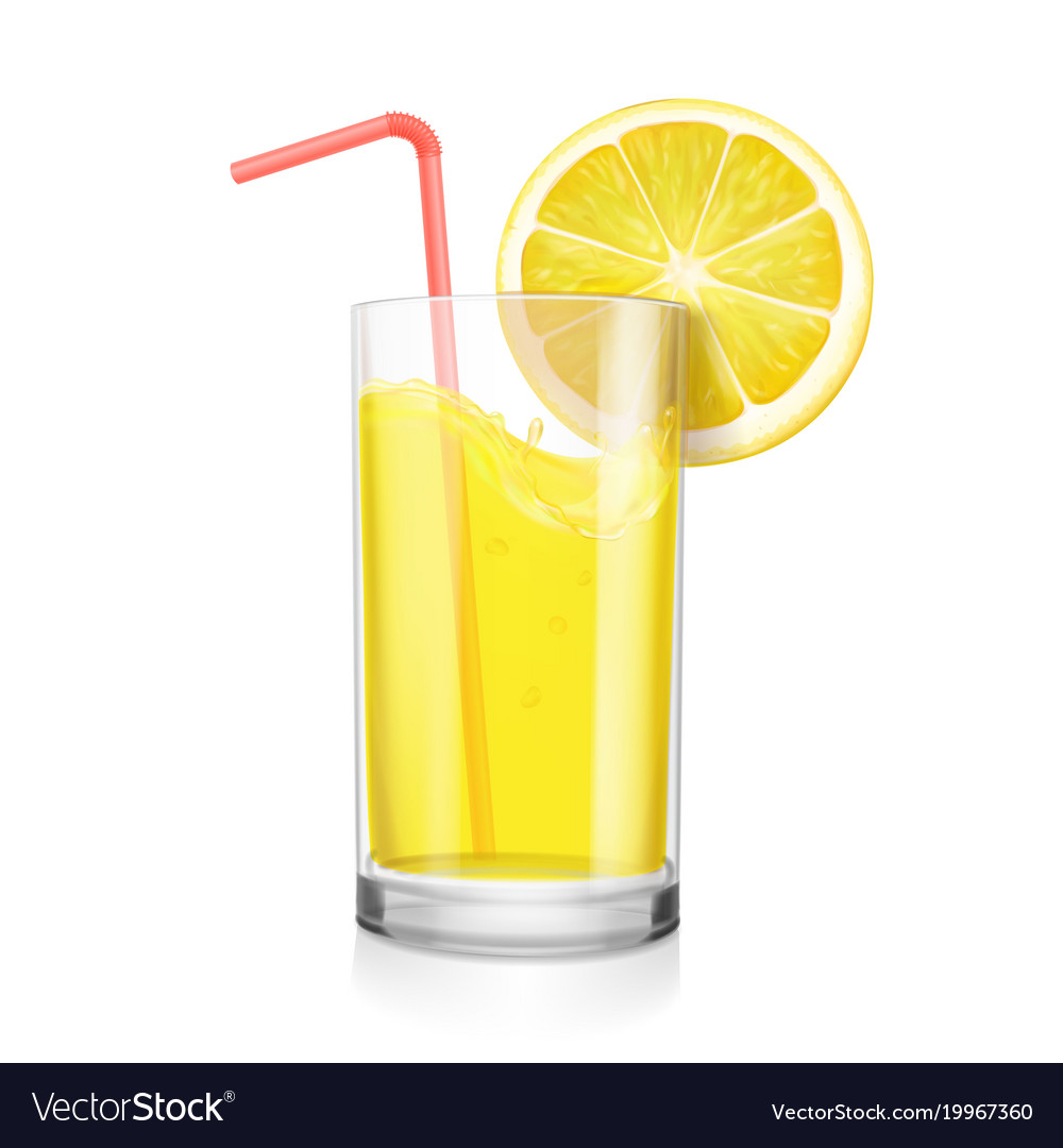 Glass lemon juice with fruit and drinking straw Vector Image