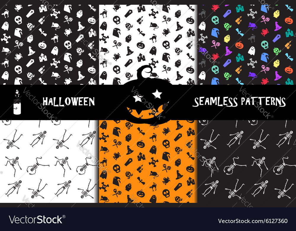 Halloween icons seamless patterns set