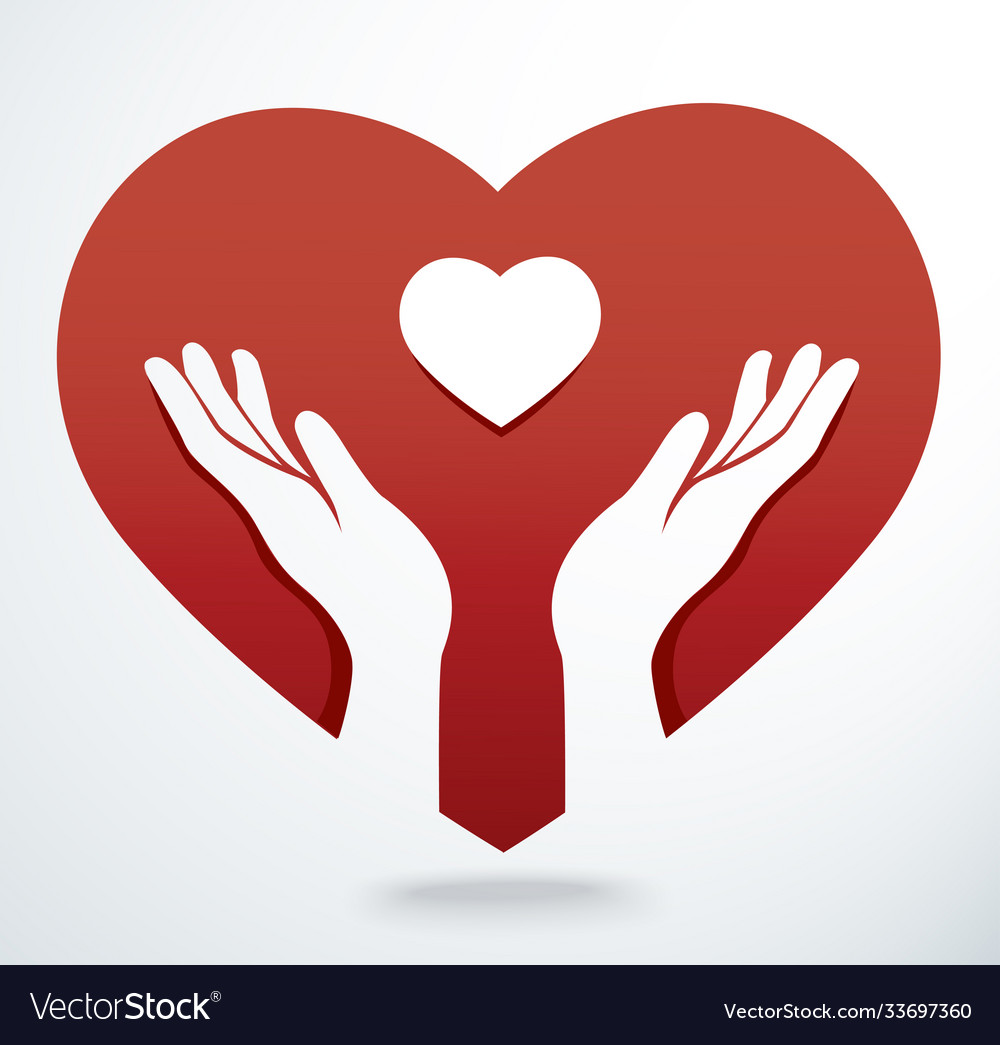 Hands pray and heart icon