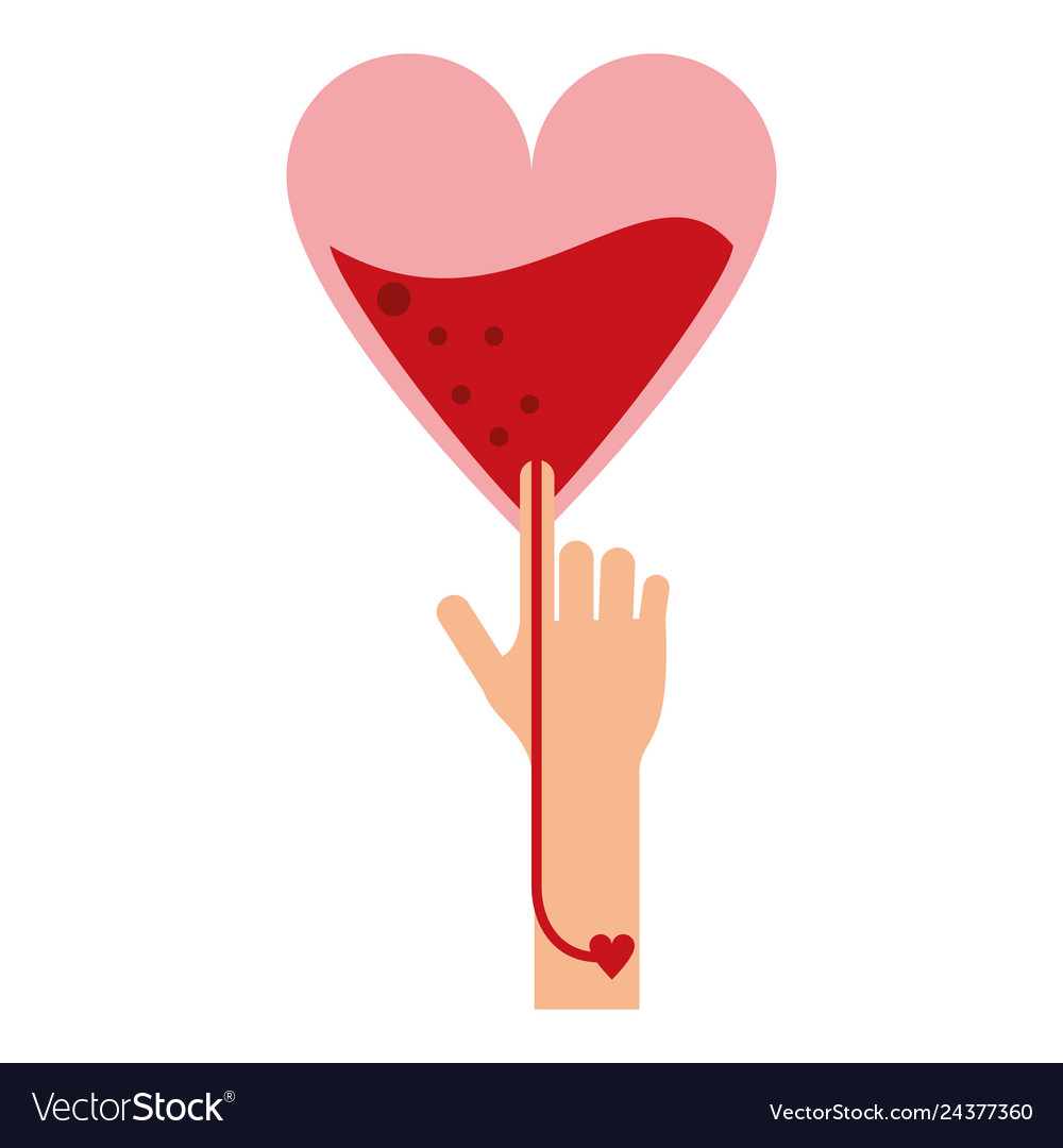 Heart blood bag transferring to arm Royalty Free Vector