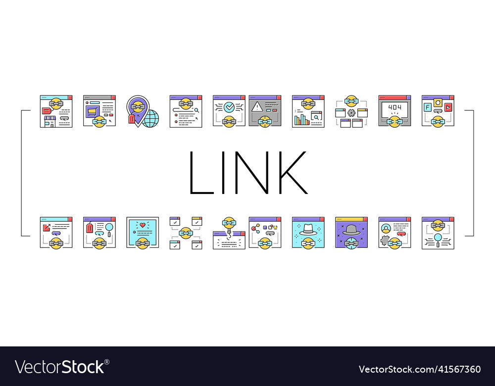 Link building and optimization icons set Vector Image Link building and optimization icons set