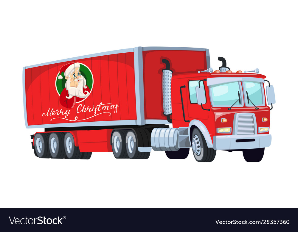 Red truck with santa claus board christmas