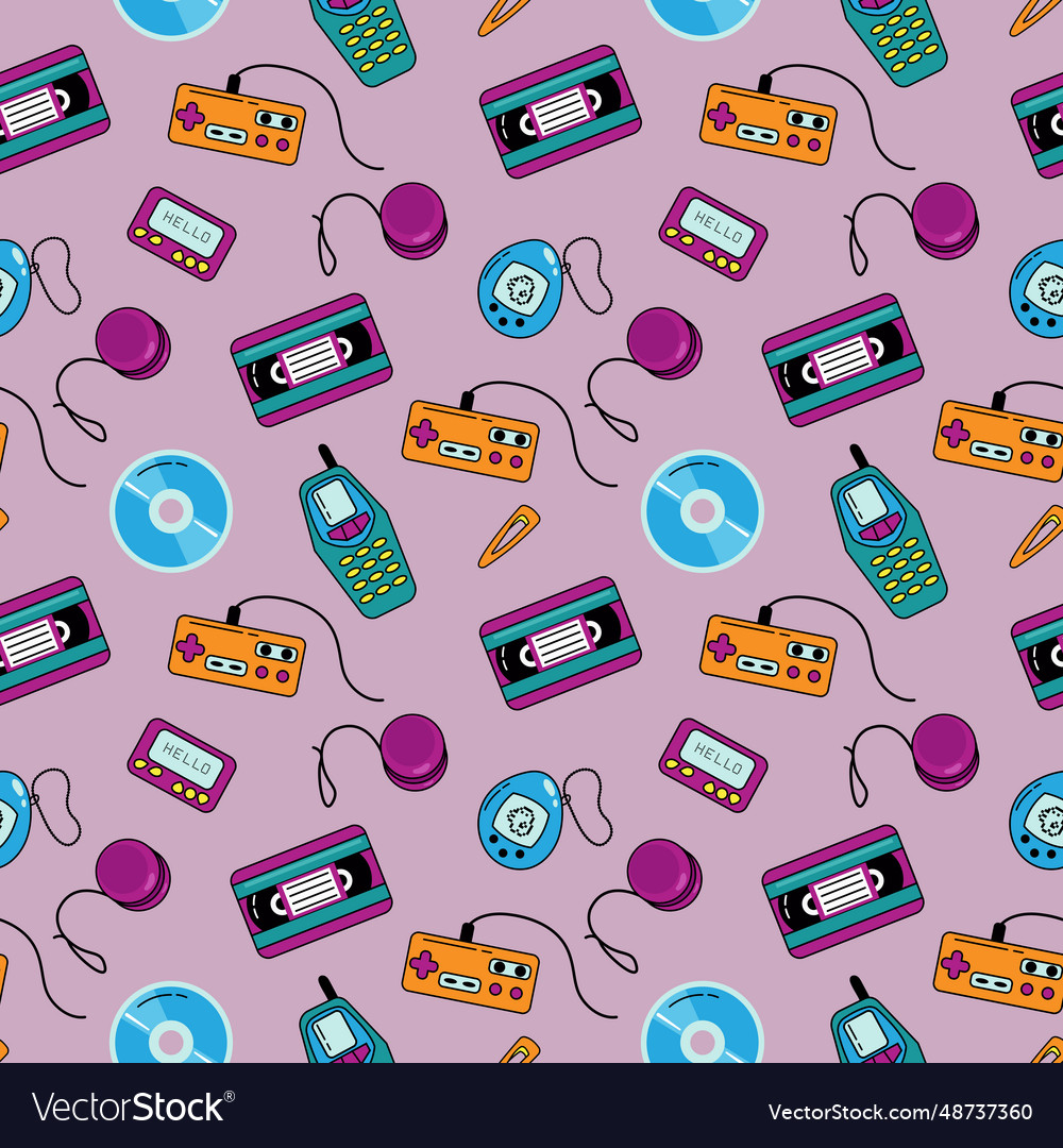 Seamless pattern of nostalgia phone set-top box