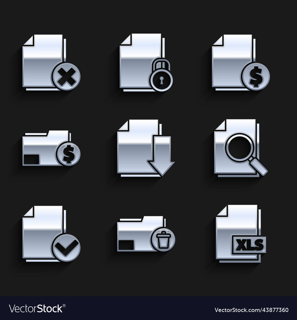 Set document with download delete folder xls vector image Set document with download delete folder xls