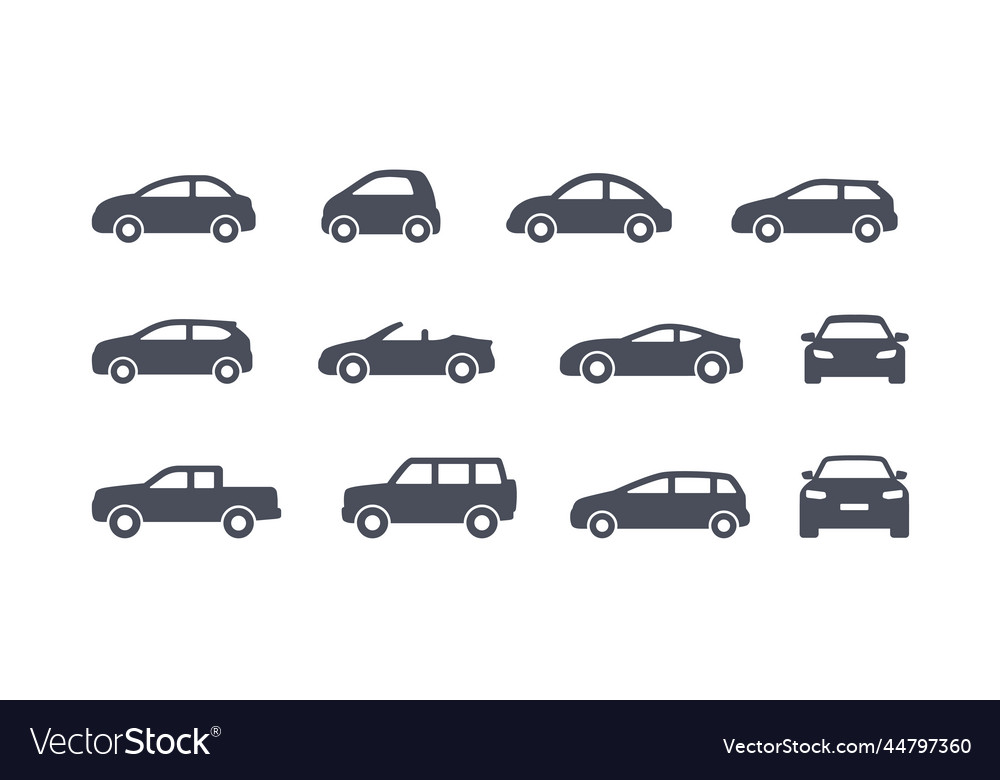 Set of monochrome icons different cars Royalty Free Vector