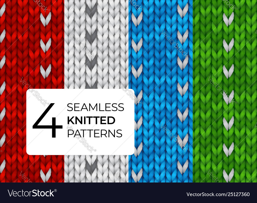 Set realistic knitted patterns colored vector image Set realistic knitted patterns colored