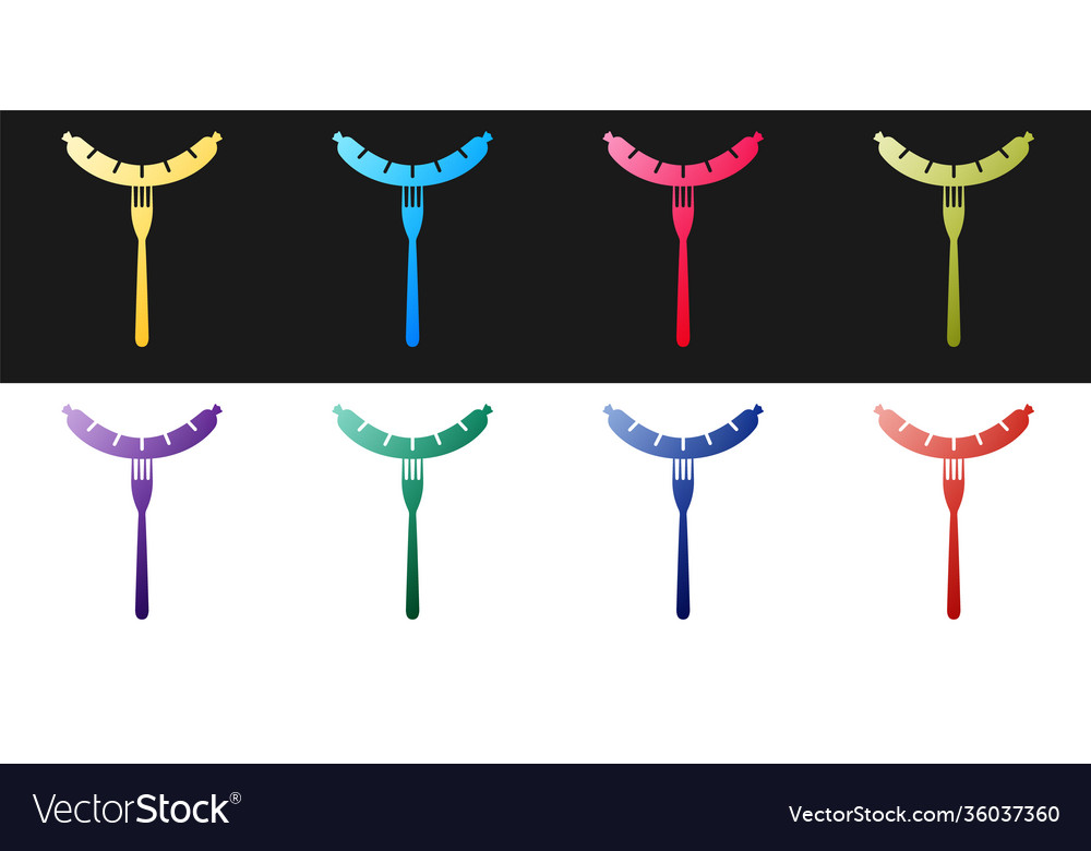 Set sausage on fork with steam icon isolated vector image Set sausage on fork with steam icon isolated