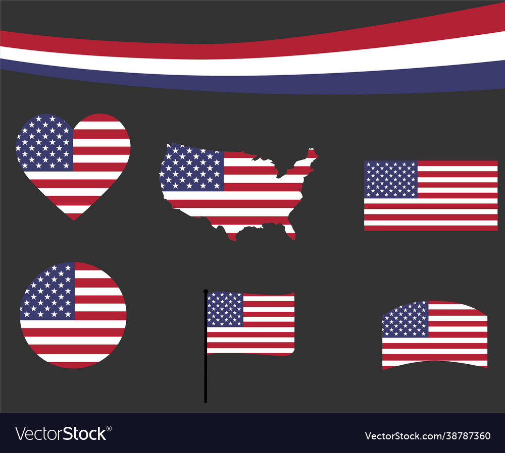 United states flag map ribbon and heart icons sign