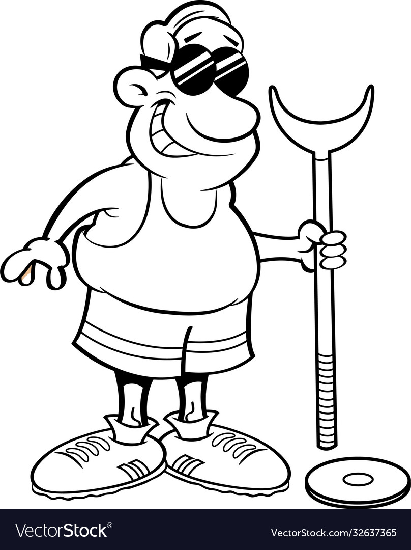 Cartoon man holding shuffleboard equipment