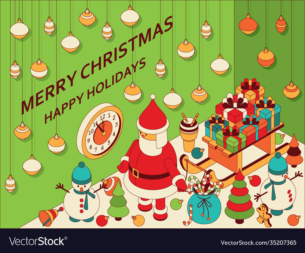 Christmas background with isometric cute toys