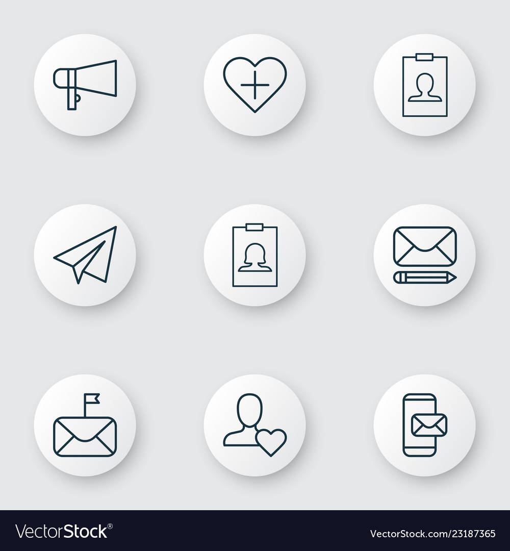 Communication icons set with follow badge vector image Communication icons set with follow badge