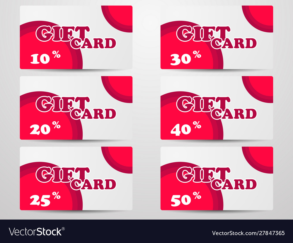 Gift card set percentage discount 10 20 25 30 40 Vector Image