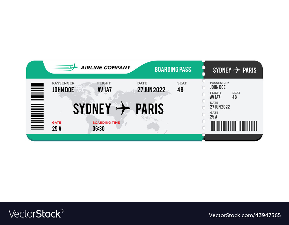 Green and white airplane ticket design realistic Vector Image