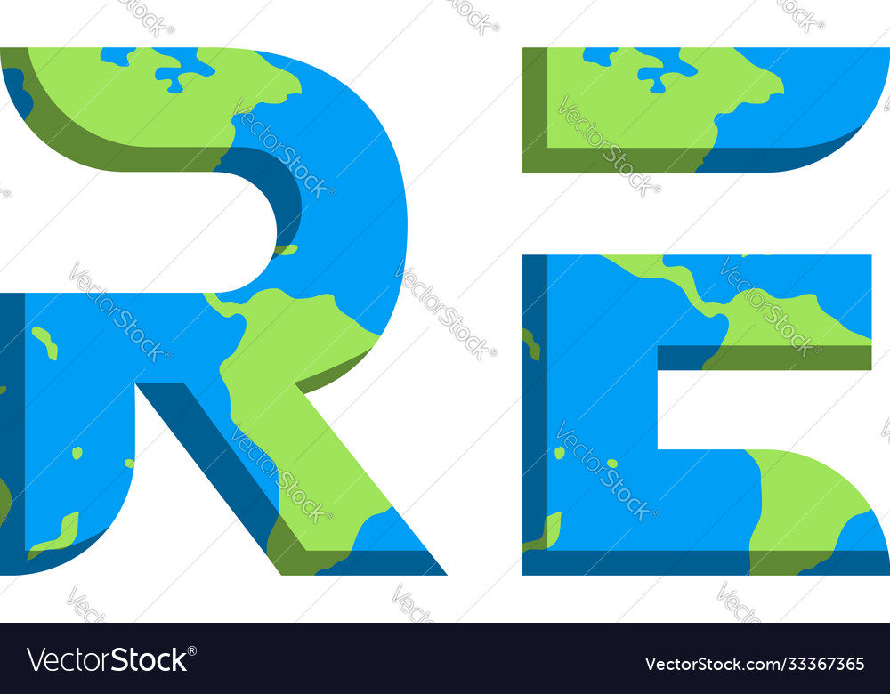 Initial re logo design with world map style vector image Initial re logo design with world map style