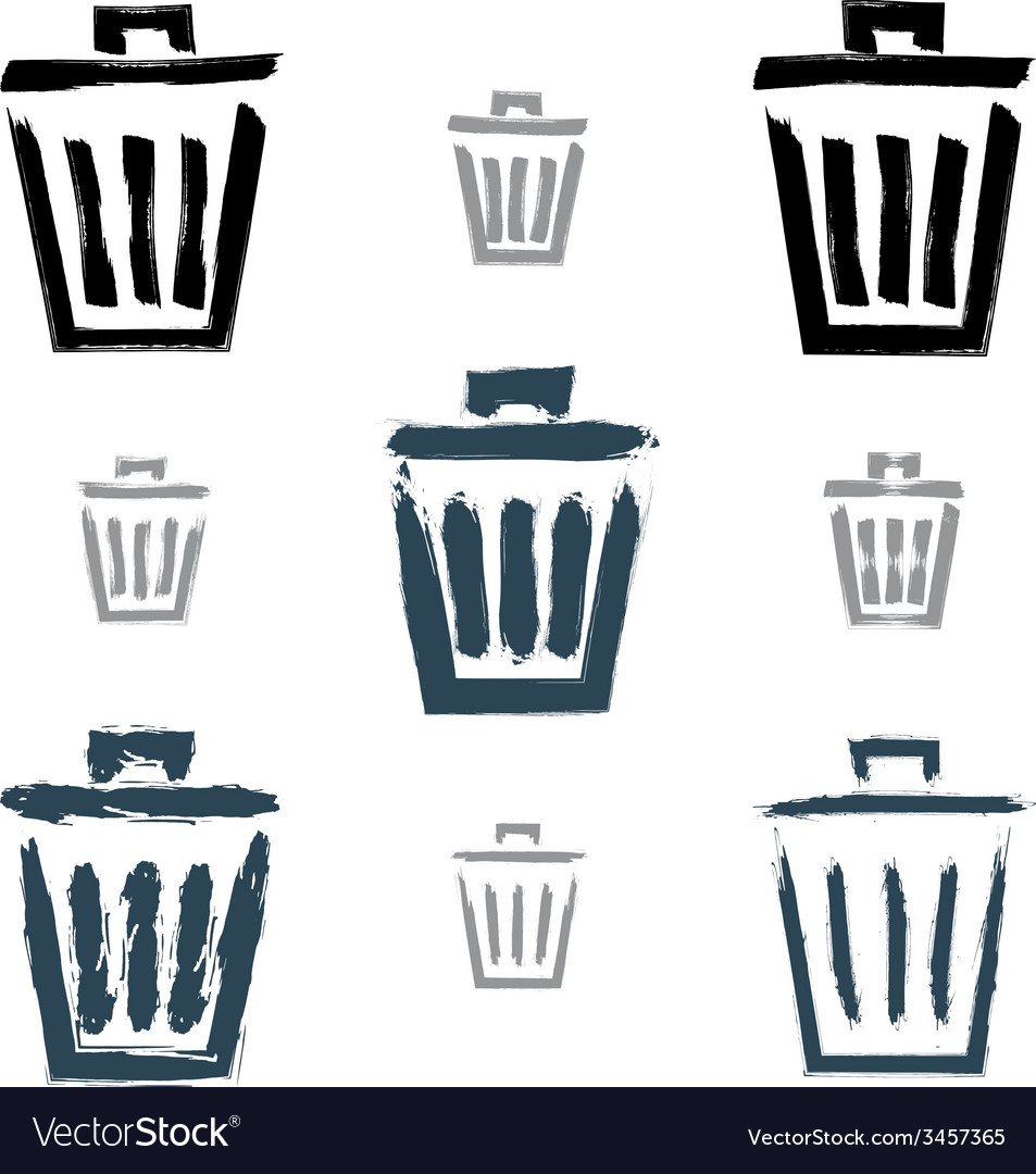 Set handpainted simple trash can icons Royalty Free Vector