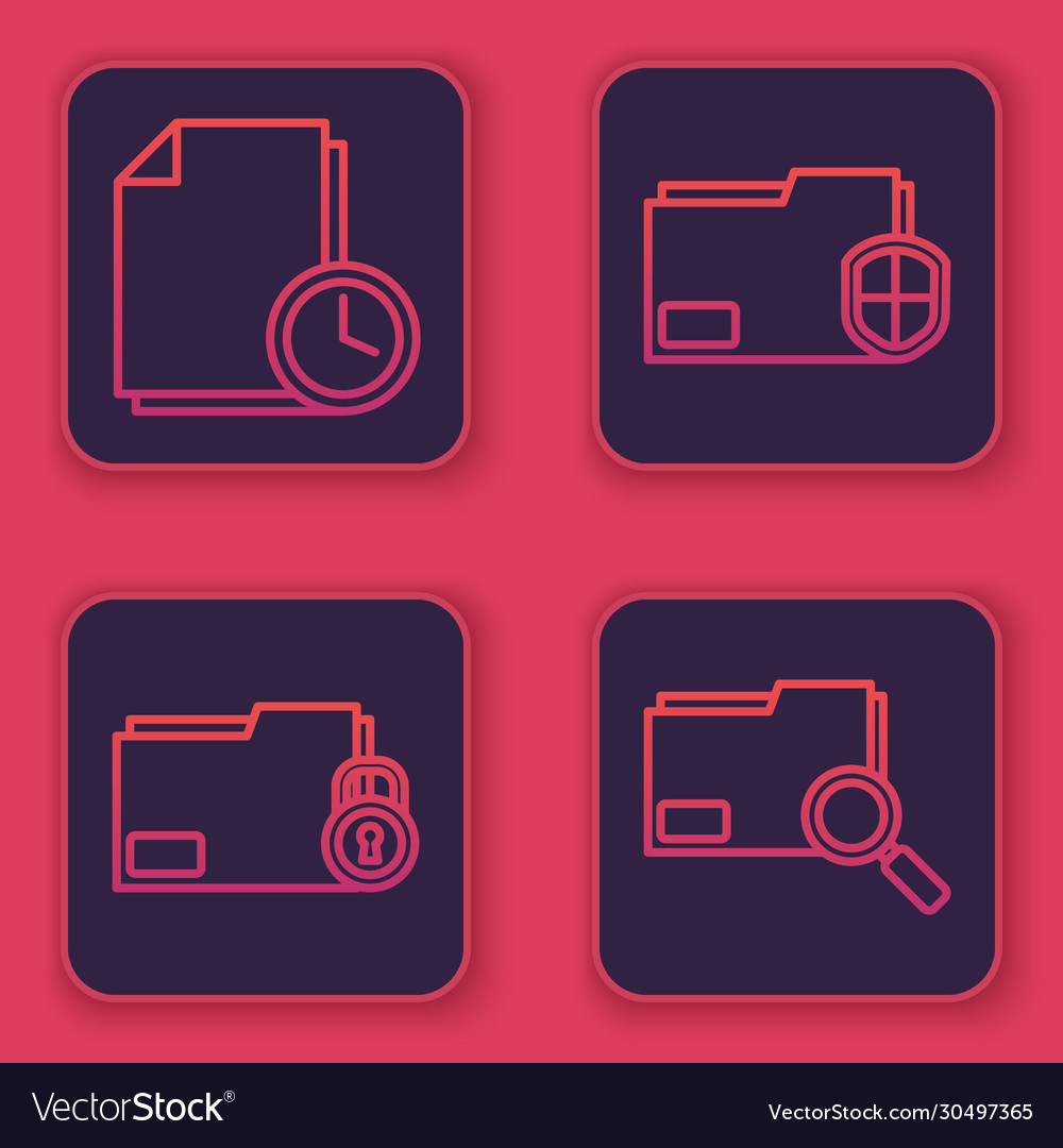 Set line document with clock folder and lock vector image Set line document with clock folder and lock