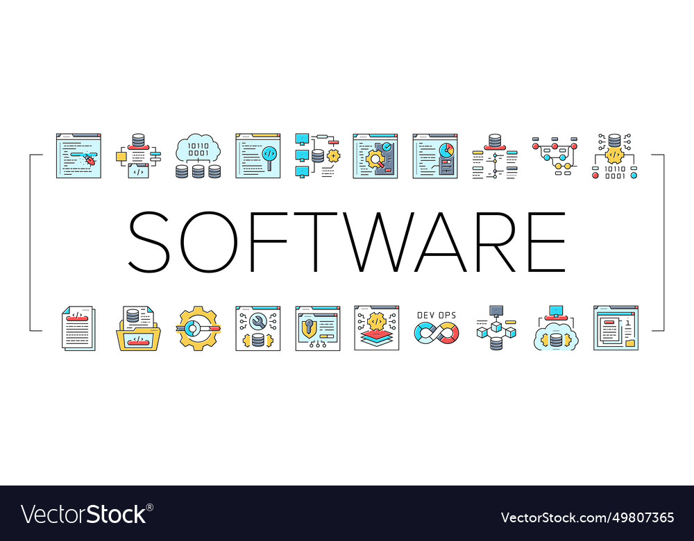 Software engineer computer code icons set vector image Software engineer computer code icons set