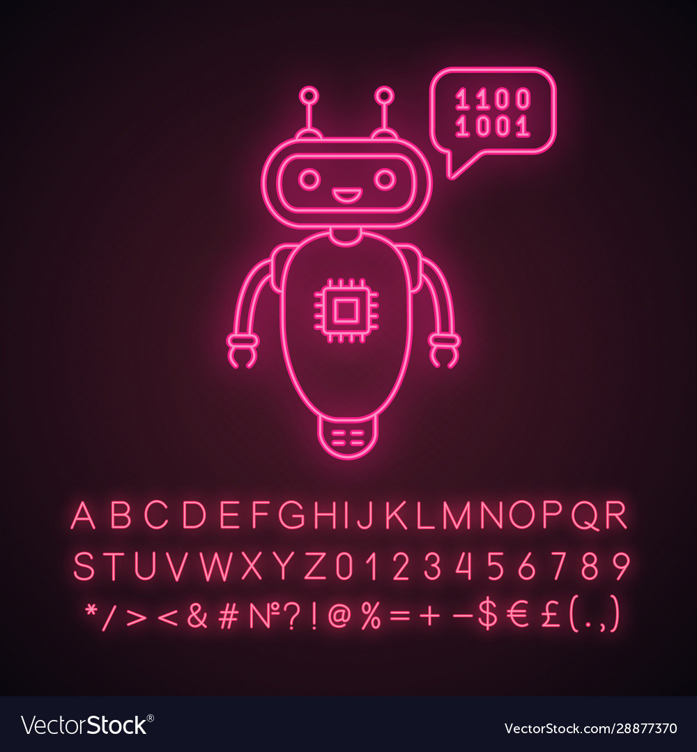 Chatbot coding neon light icon vector image Chatbot coding neon light icon