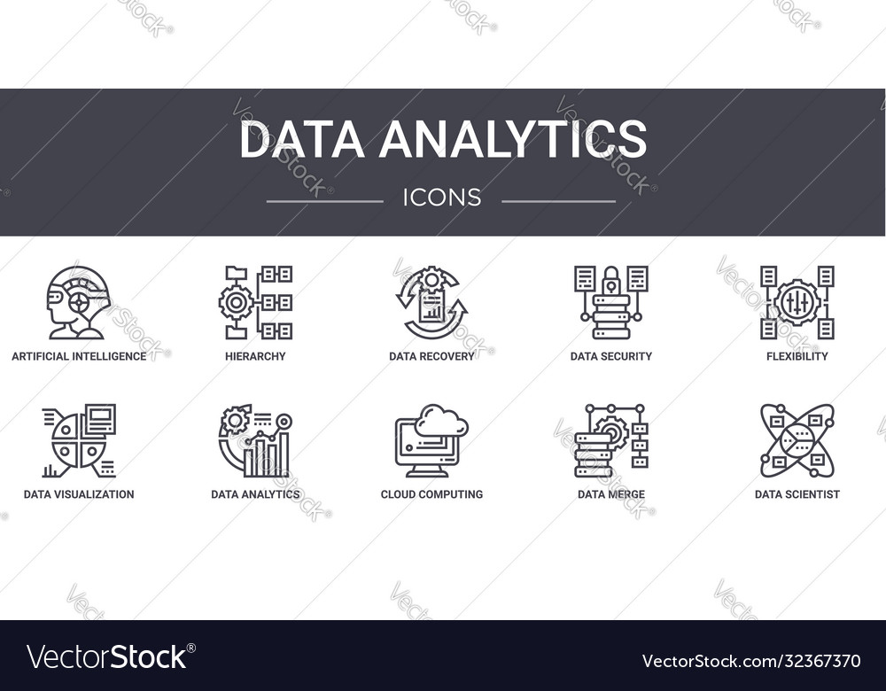 Data analytics concept line icons set contains vector image Data analytics concept line icons set contains