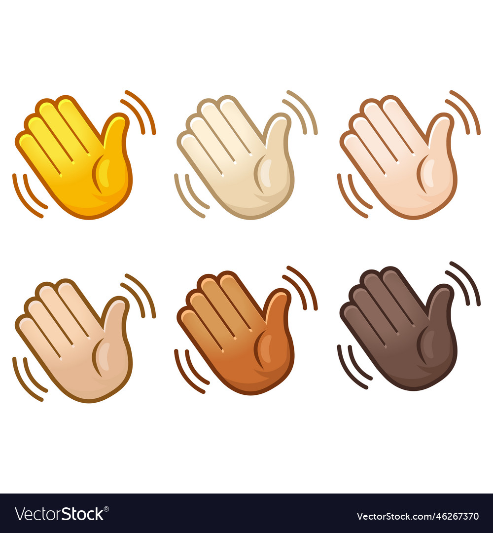 Emotional waving hand hello emoji set Royalty Free Vector