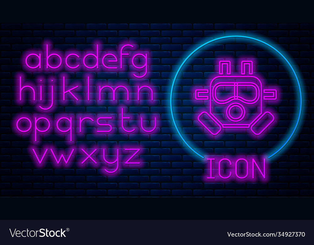 Glowing neon gas mask icon isolated on brick wall vector image Glowing neon gas mask icon isolated on brick wall