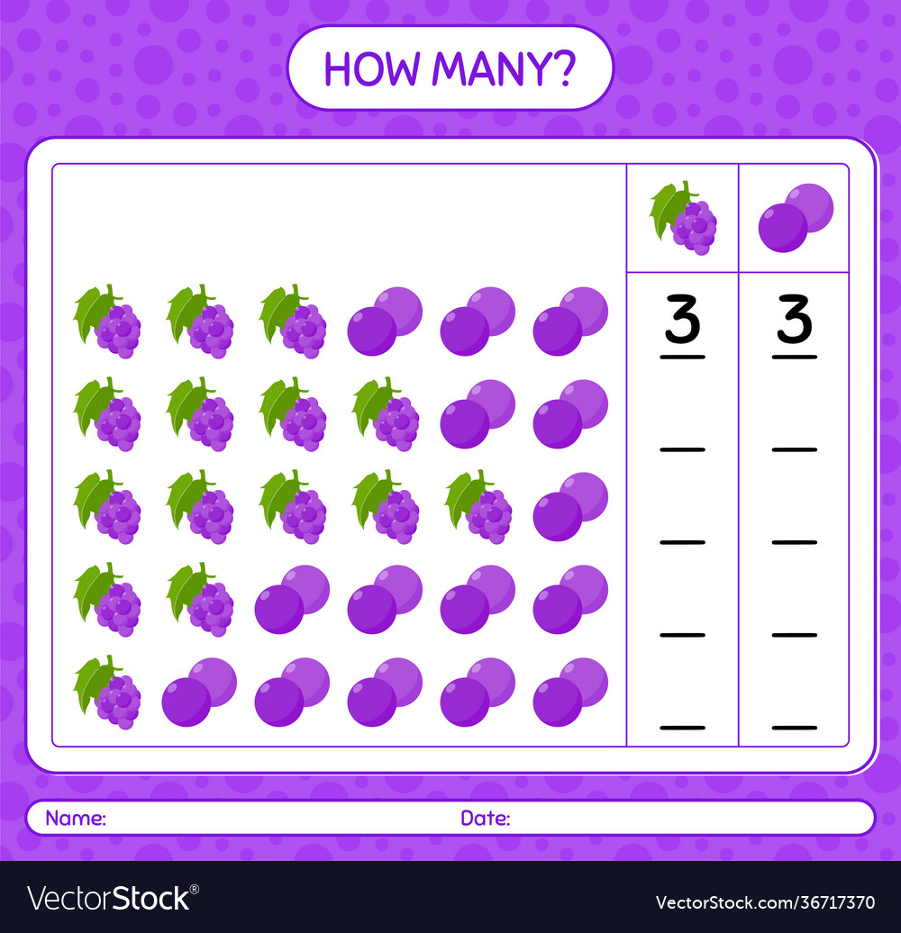 How many counting game with grape worksheet vector image How many counting game with grape worksheet