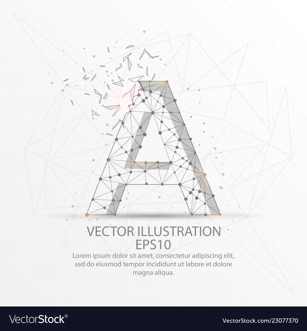 Letter a form low poly wire frame on white vector image Letter a form low poly wire frame on white