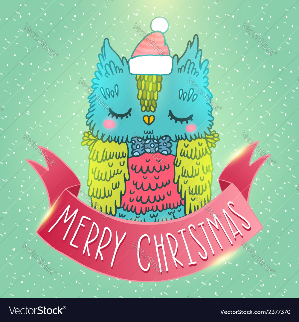 Merry christmas greeting background with an owl