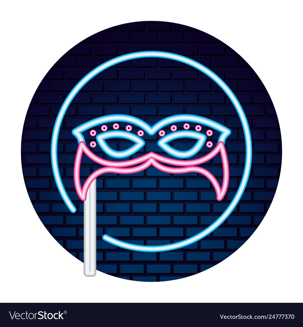 Party mask neon brick wall