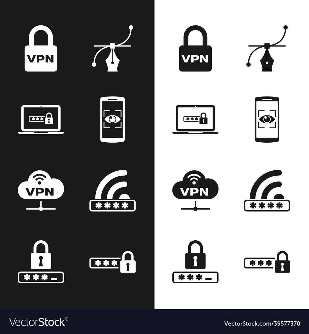 Set mobile and eye scan laptop with password vector image Set mobile and eye scan laptop with password