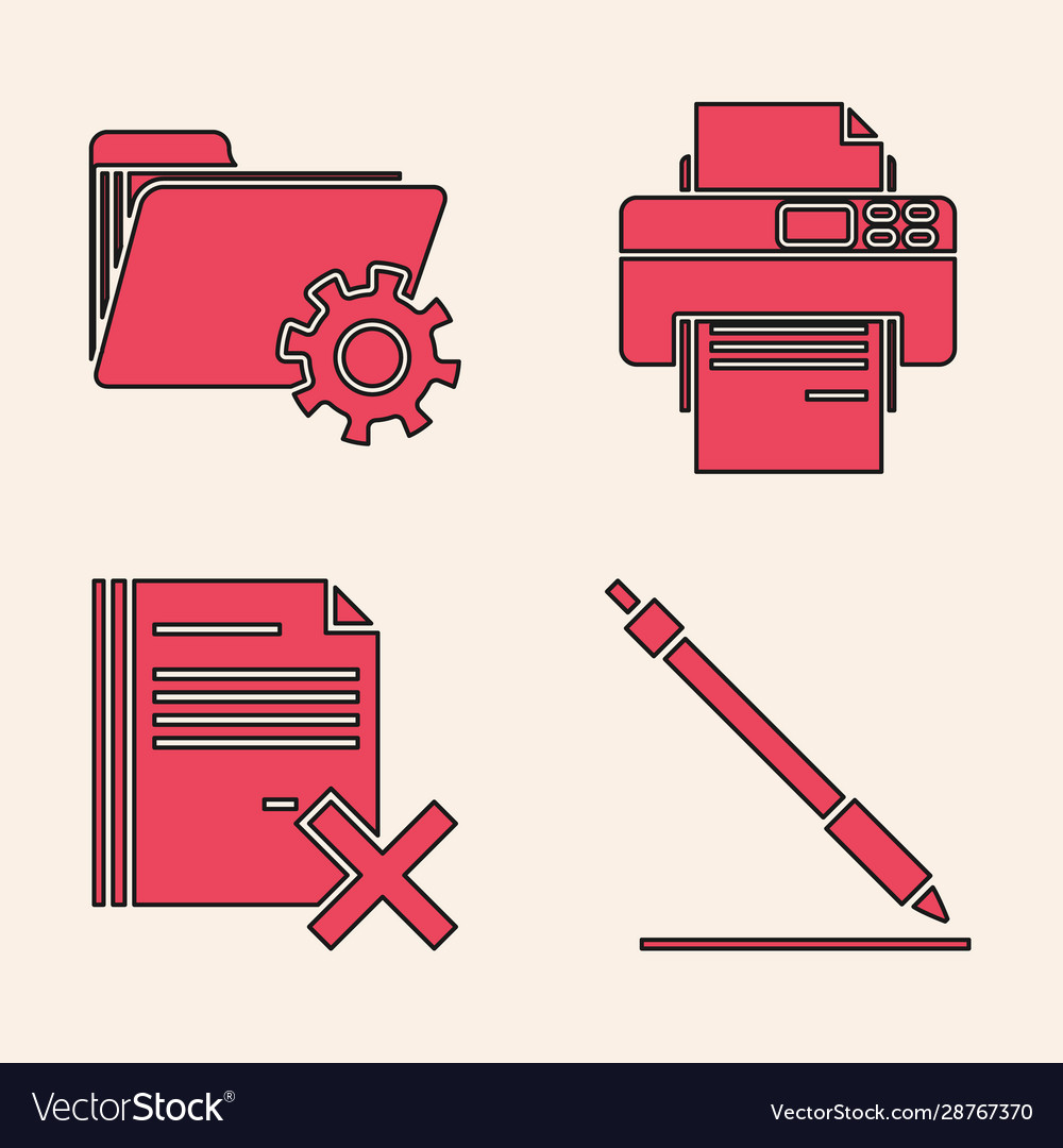 Set pen line folder settings with gears printer vector image Set pen line folder settings with gears printer