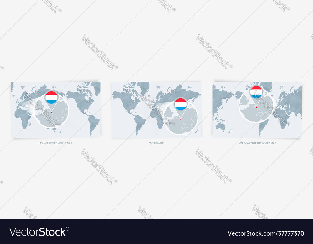 Three versions world map with enlarged