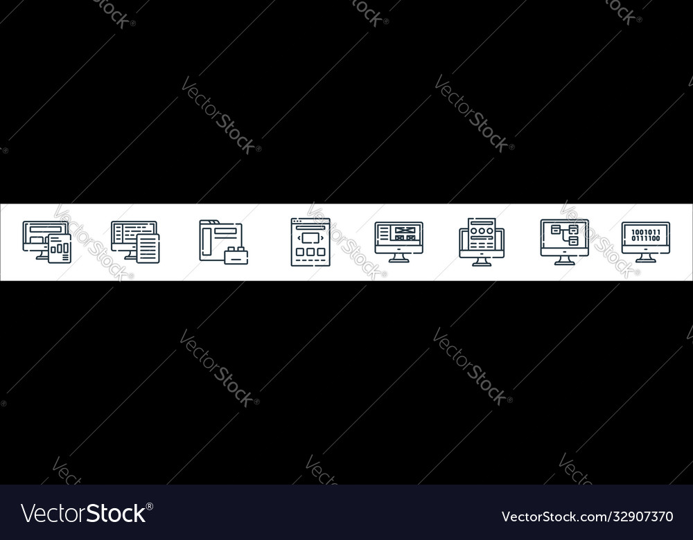 Web development line icons linear set quality vector image Web development line icons linear set quality