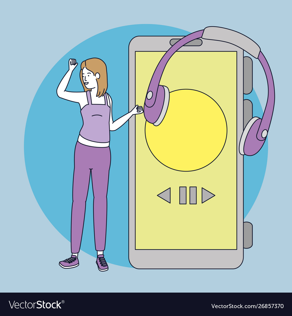 Young woman with earphones and smartphone Vector Image