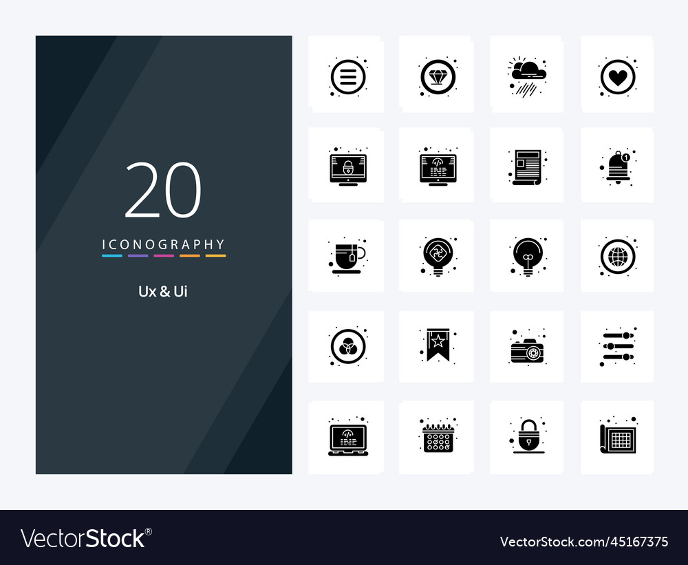 20 ux and ui solid glyph icon for presentation