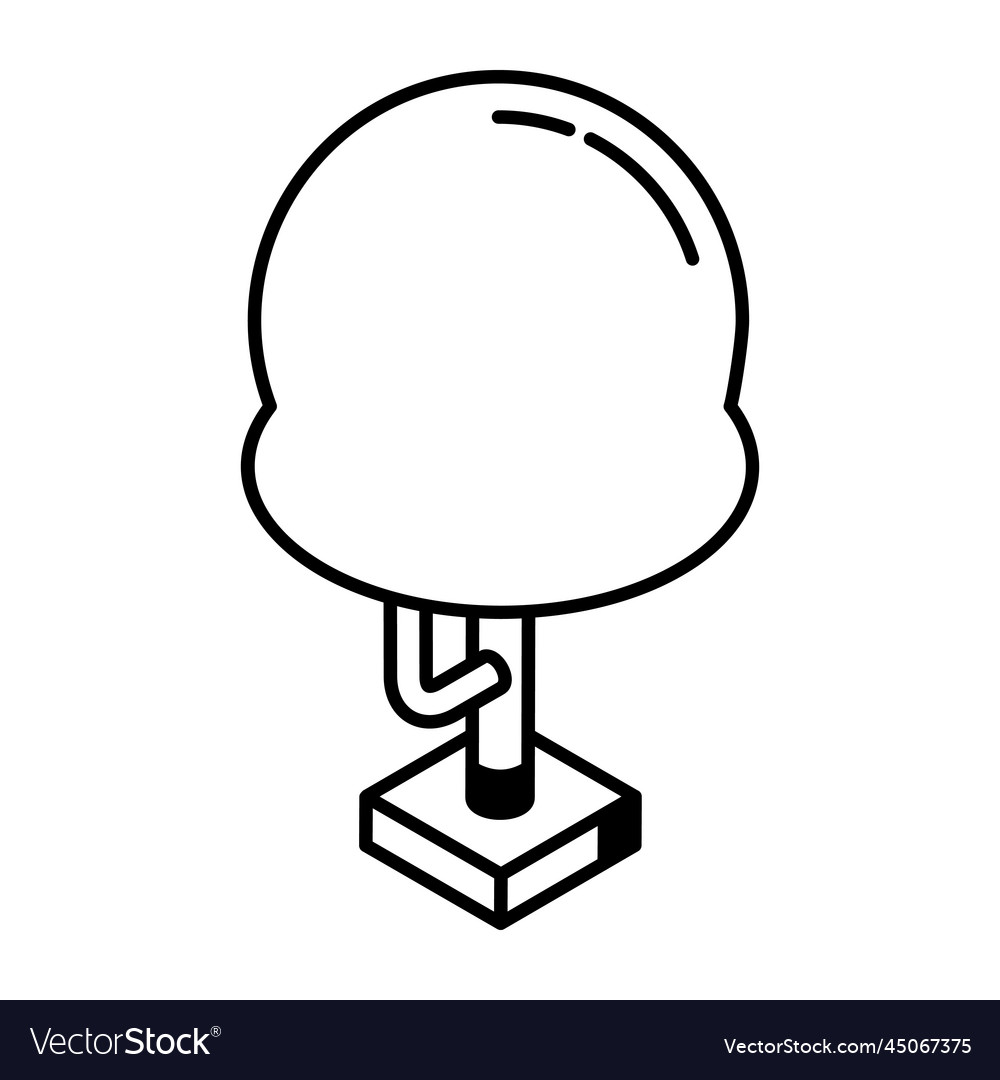 A linear isometric icon of round tree