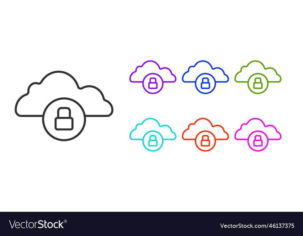 Black line cloud computing lock icon isolated vector image Black line cloud computing lock icon isolated