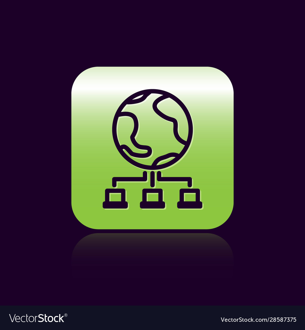 Black line computer network icon isolated on